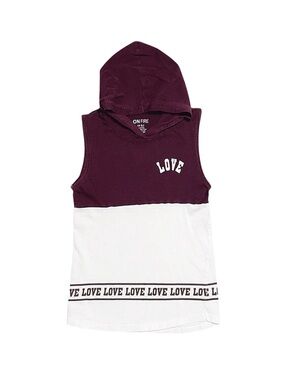 ON FIRE Girl's Hooded Tank Top White And Maroon Size Large 12